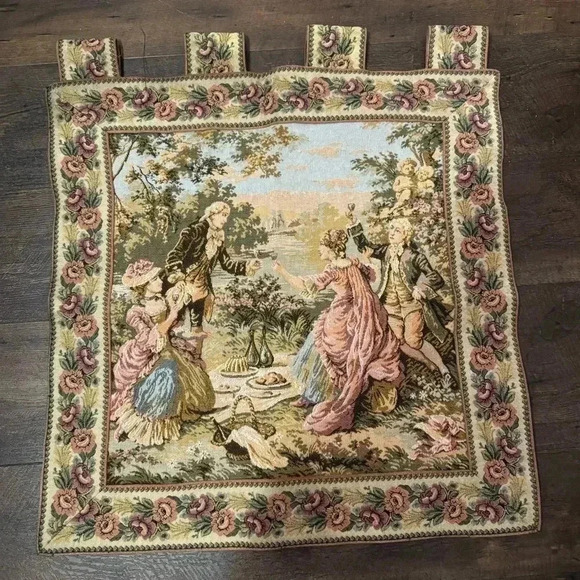 Vintage needlepoint tapestry  French pictorial art Victorian romance art nouveau - Picture 2 of 6